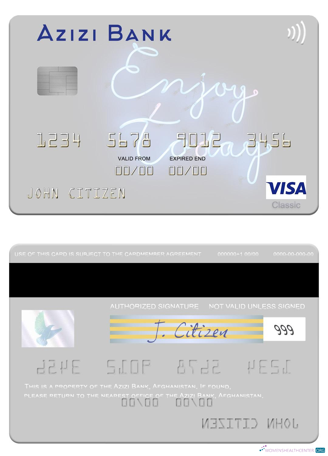 Download Afghanistan Azizi Bank visa card Photoshop template